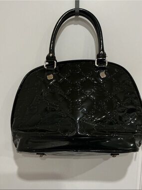 Vintage LARGE Hello Kitty Black Patent Dome Satchel Handbag